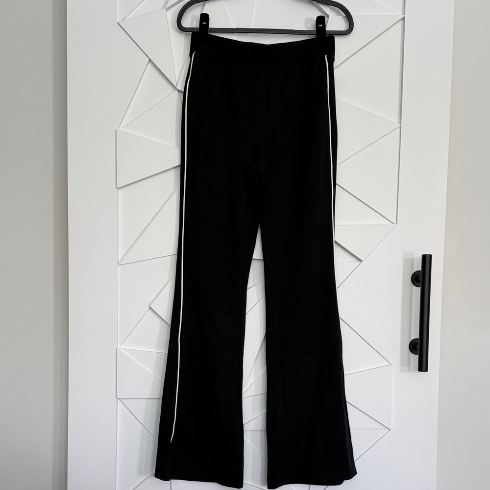 SPANX Black Flare Pants with White Side Stripes